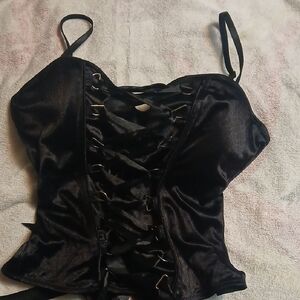 Spirit Black Satin Lace-Up Tank Top